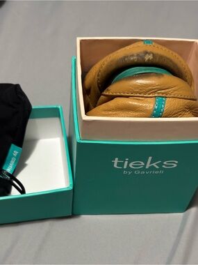 Tieks Leather Ballet Flats in Mustard with Teal Trim